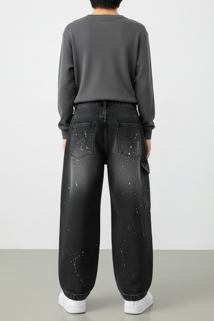 Pantalon Cargo Noir Ample Délavé Multipoches Enfant - Jean - vue 2