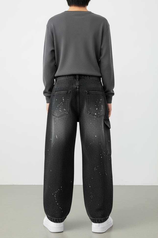 Pantalon Cargo Noir Ample Délavé Multipoches Enfant - Jean - vue 2