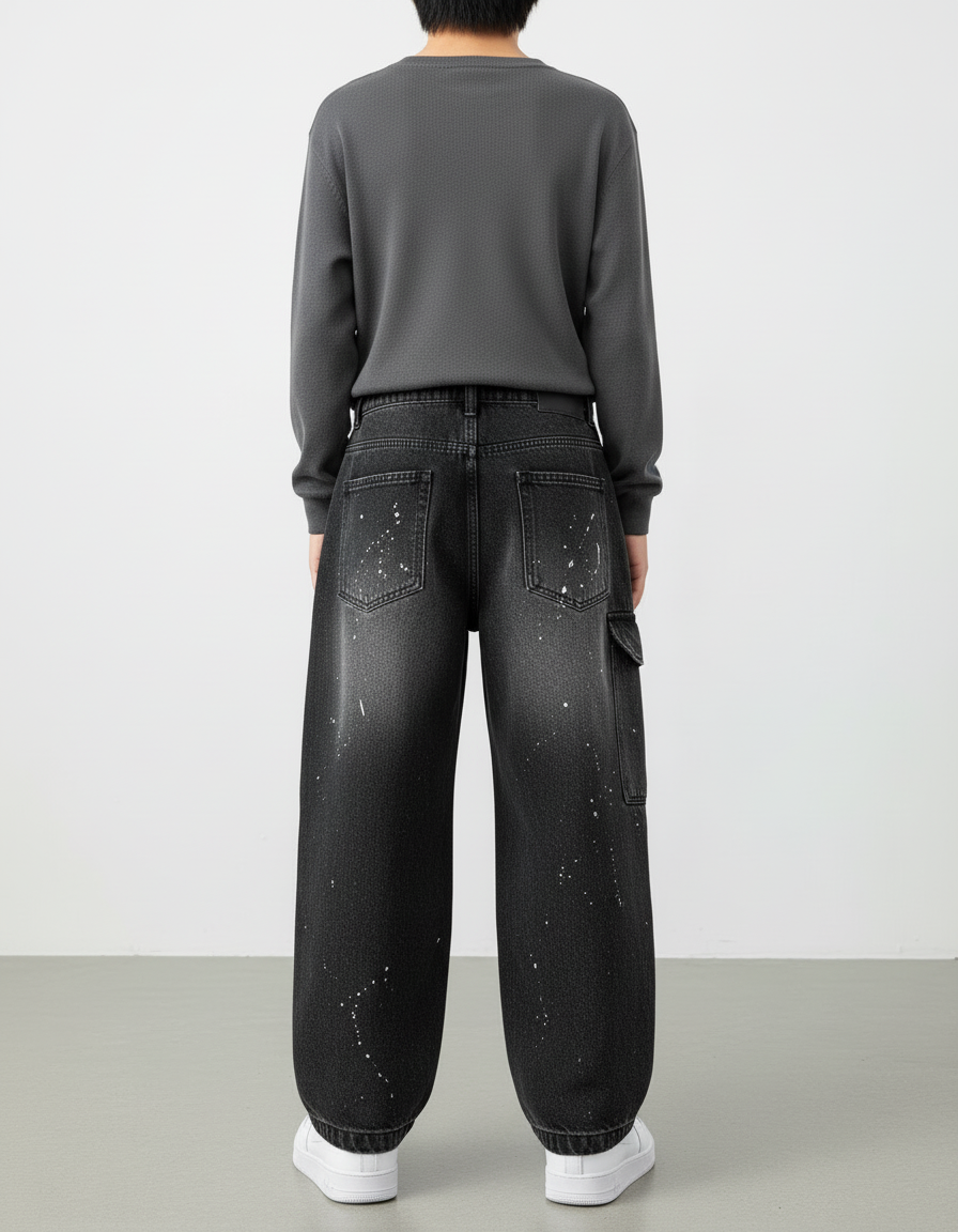 Pantalon Cargo Noir Ample Délavé Multipoches Enfant - Jean - vue 2