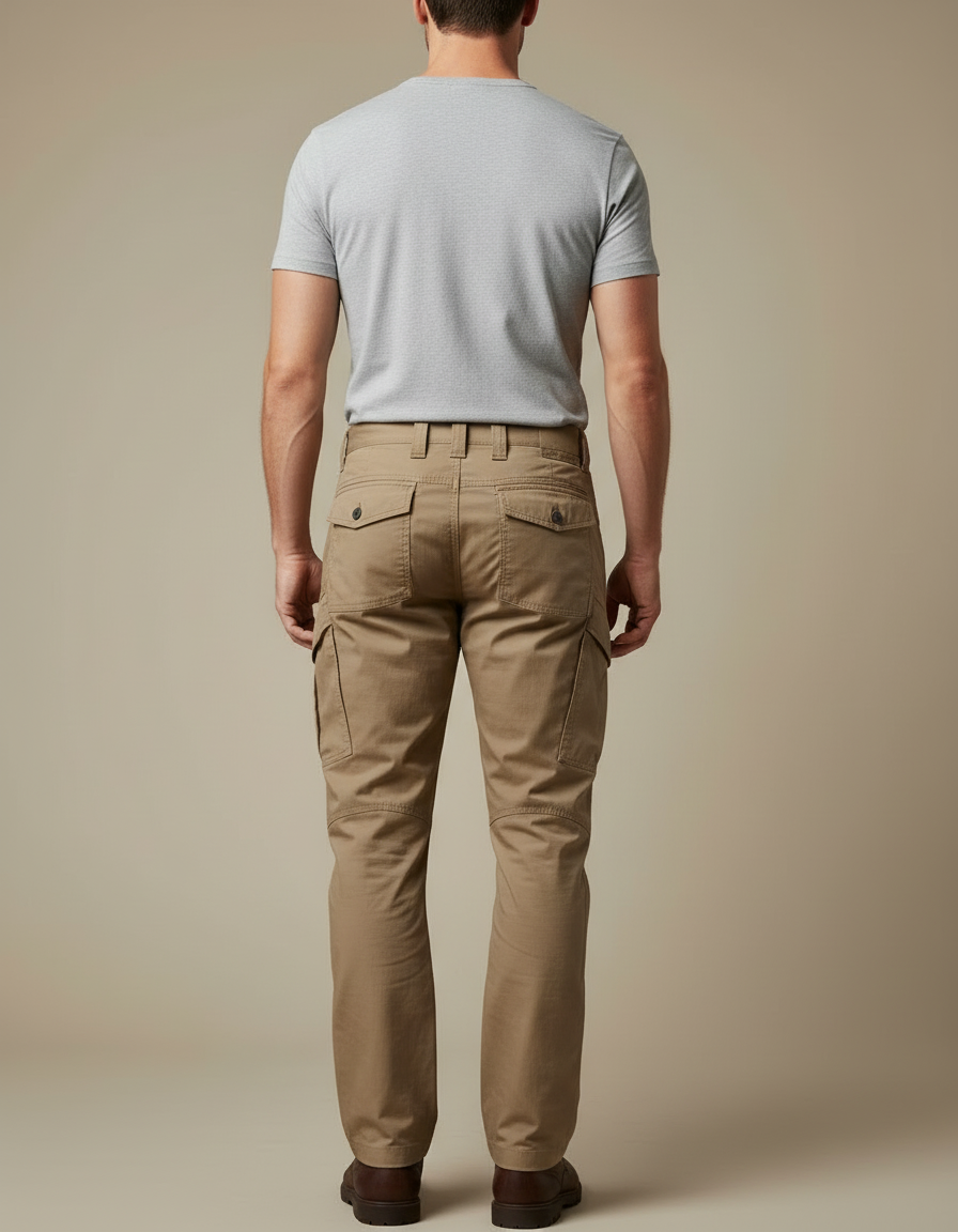 Pantalon Cargo Homme Beige Coton Tactique Multipoches - Toile - vue 2