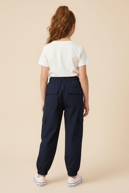 Pantalon Cargo Bleu Marine Ample Décontracté Poches Enfant - Gabardine - vue 2