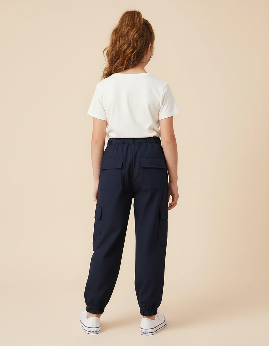 Pantalon Cargo Bleu Marine Ample Décontracté Poches Enfant - Gabardine - vue 2