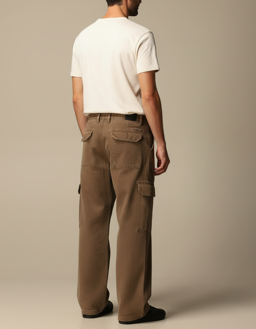 Pantalon Cargo Marron Ample Denim Décontracté Homme - Jean - vue 2