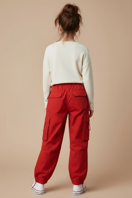 Pantalon Cargo Rouge Ample Multipoches Fille - Coton - vue 2