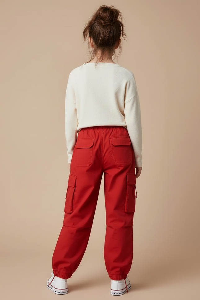 Pantalon Cargo Rouge Ample Multipoches Fille - Coton - vue 2