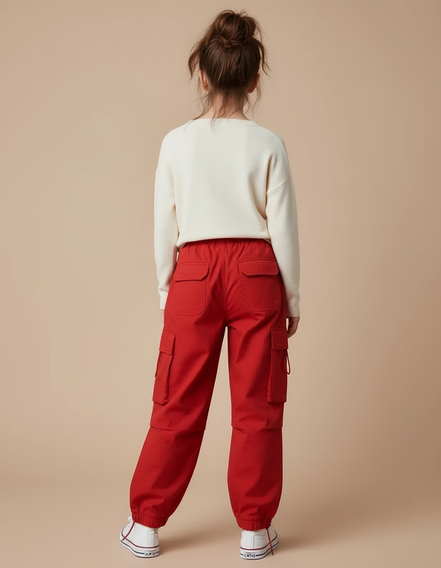 Pantalon Cargo Rouge Ample Multipoches Fille - Coton - vue 2