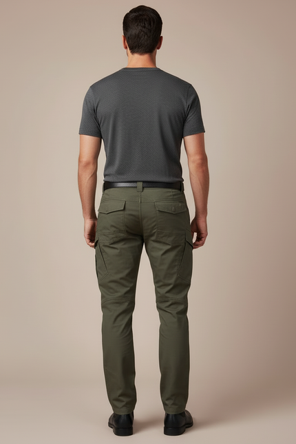 Pantalon Cargo Kaki Homme Coupe Droite Multipoches - Toile - vue 2