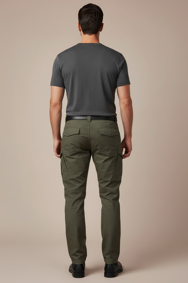 Pantalon Cargo Kaki Homme Coupe Droite Multipoches - Toile - vue 2