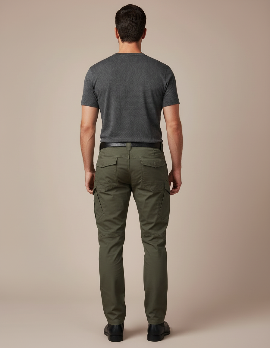 Pantalon Cargo Kaki Homme Coupe Droite Multipoches - Toile - vue 2