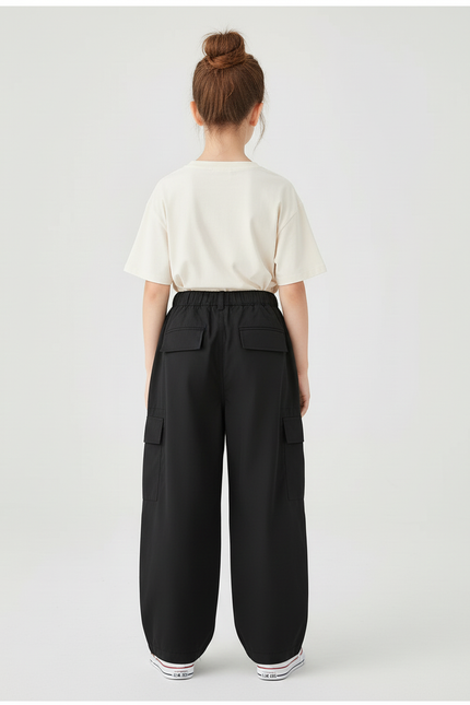 Pantalon Cargo Noir Ample Fille Multipoches Décontracté - Toile - vue 2