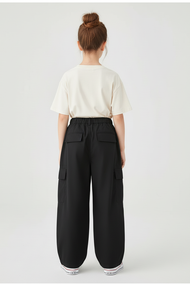 Pantalon Cargo Noir Ample Fille Multipoches Décontracté - Toile - vue 2