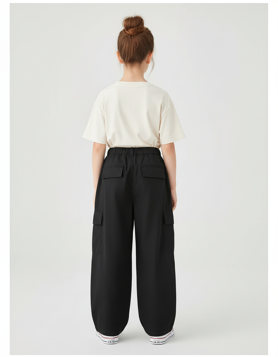 Pantalon Cargo Noir Ample Fille Multipoches Décontracté - Toile - vue 2