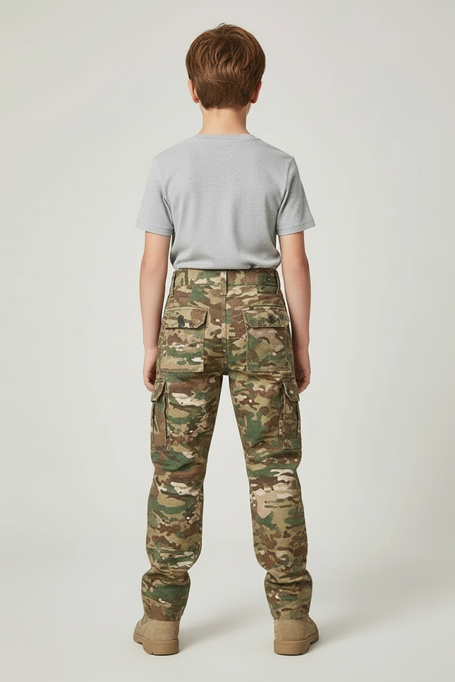 Pantalon Cargo Camouflage Militaire Enfant Renforcé Poches - Multicolore Toile - vue 2