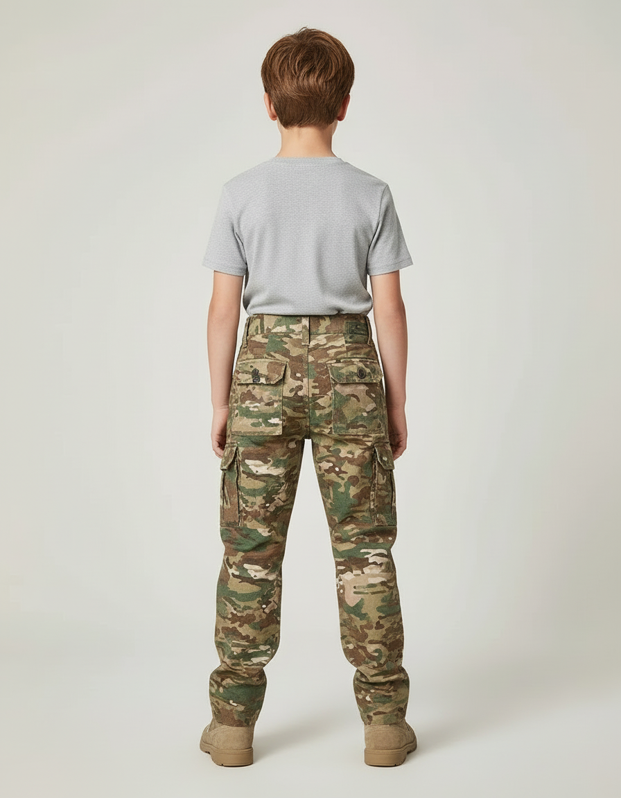 Pantalon Cargo Camouflage Militaire Enfant Renforcé Poches - Multicolore Toile - vue 2