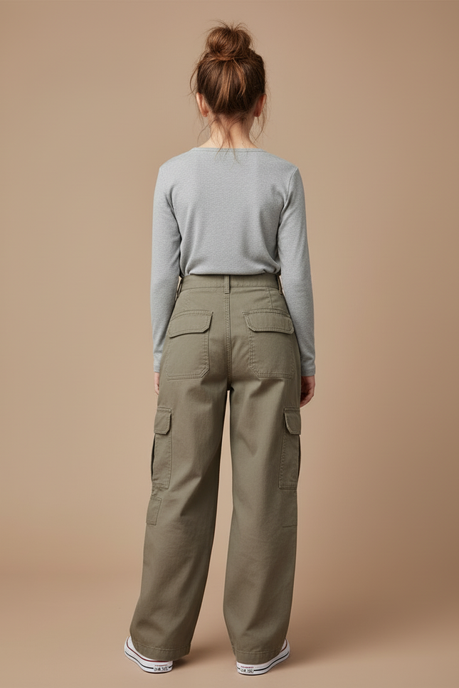 Pantalon Cargo Kaki Ample Décontracté Multipoches - Toile - vue 2