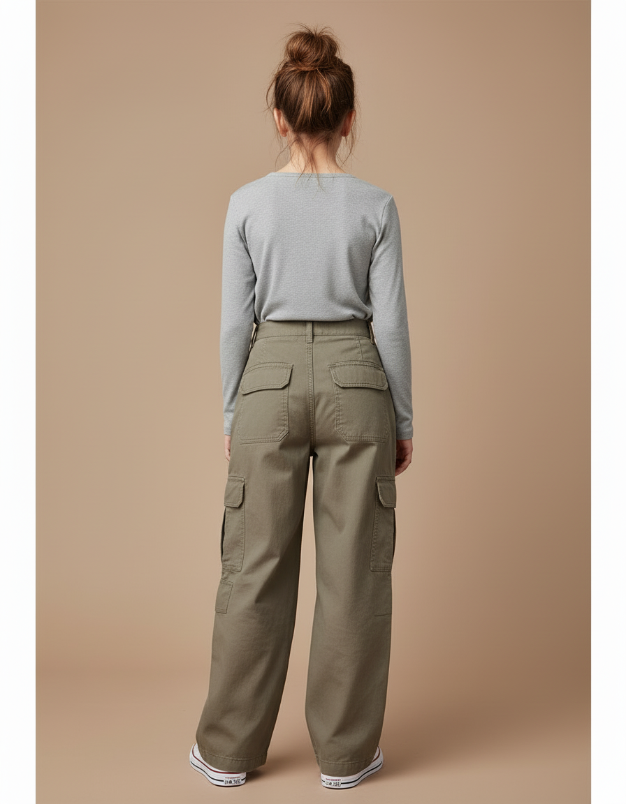 Pantalon Cargo Kaki Ample Décontracté Multipoches - Toile - vue 2