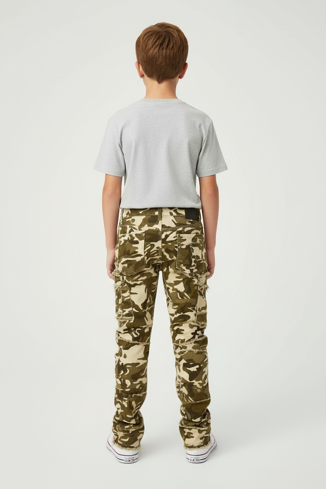 Pantalon Cargo Camouflage Patchwork Effiloché Slim Garçon - Multicolore Jean - vue 2