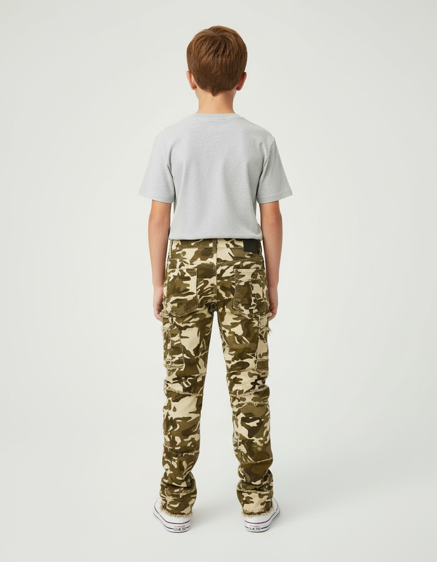 Pantalon Cargo Camouflage Patchwork Effiloché Slim Garçon - Multicolore Jean - vue 2