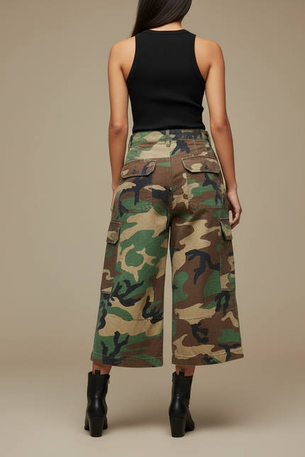 Pantalon Cargo Camouflage Ample Vintage Femme - Multicolore Toile - vue 2