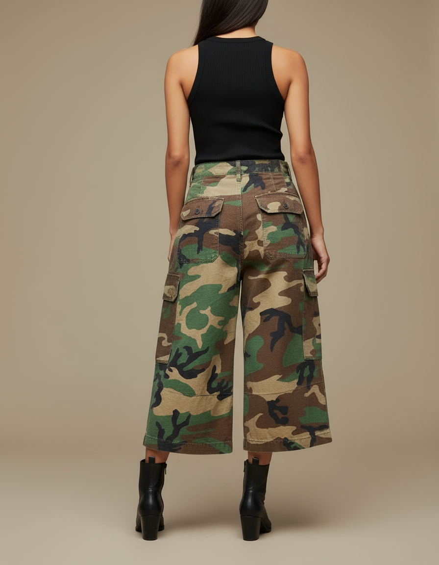 Pantalon Cargo Camouflage Ample Vintage Femme - Multicolore Toile - vue 2