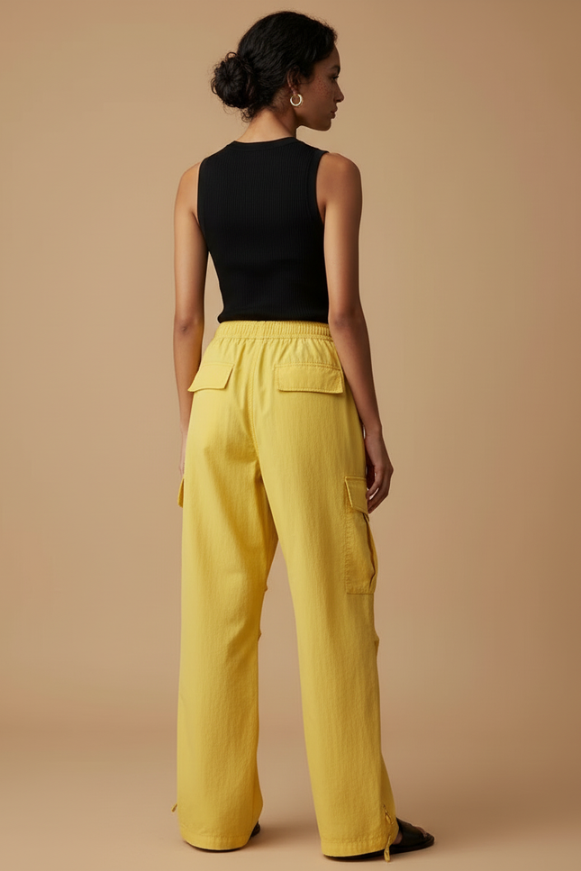 Pantalon Cargo Jaune Ample Taille Haute Femme - Toile - vue 2