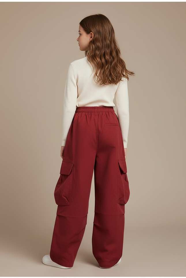 Pantalon Cargo Bordeaux Ample Multipoches Fille - Toile - vue 2