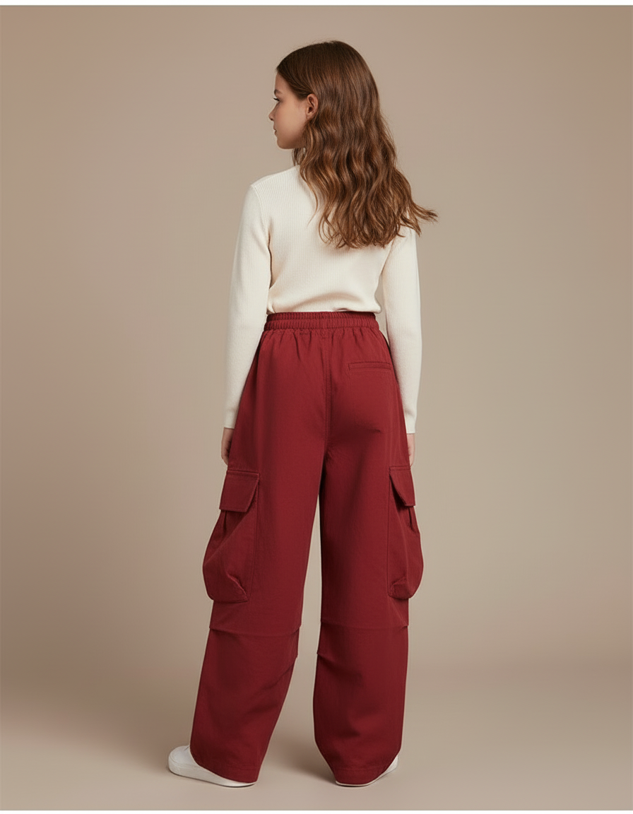 Pantalon Cargo Bordeaux Ample Multipoches Fille - Toile - vue 2