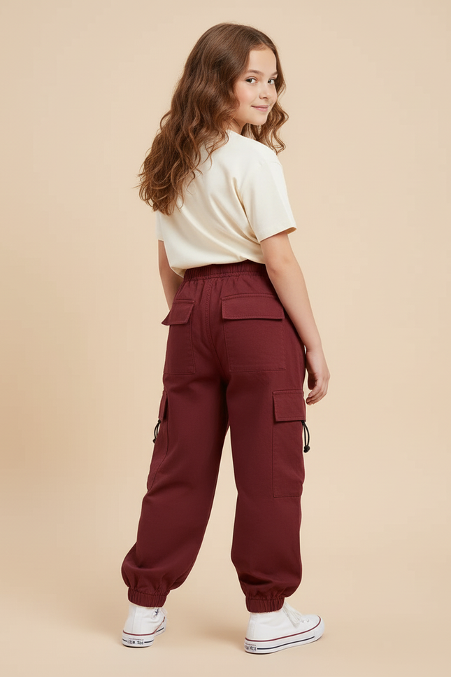 Pantalon Cargo Bordeaux Ample Streetwear Décontracté Fille - Coton - vue 2