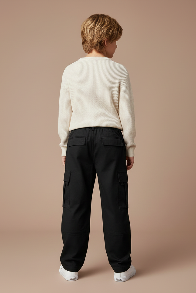 Pantalon Cargo Noir Ample Multipoches Garçon Coton - Toile - vue 2