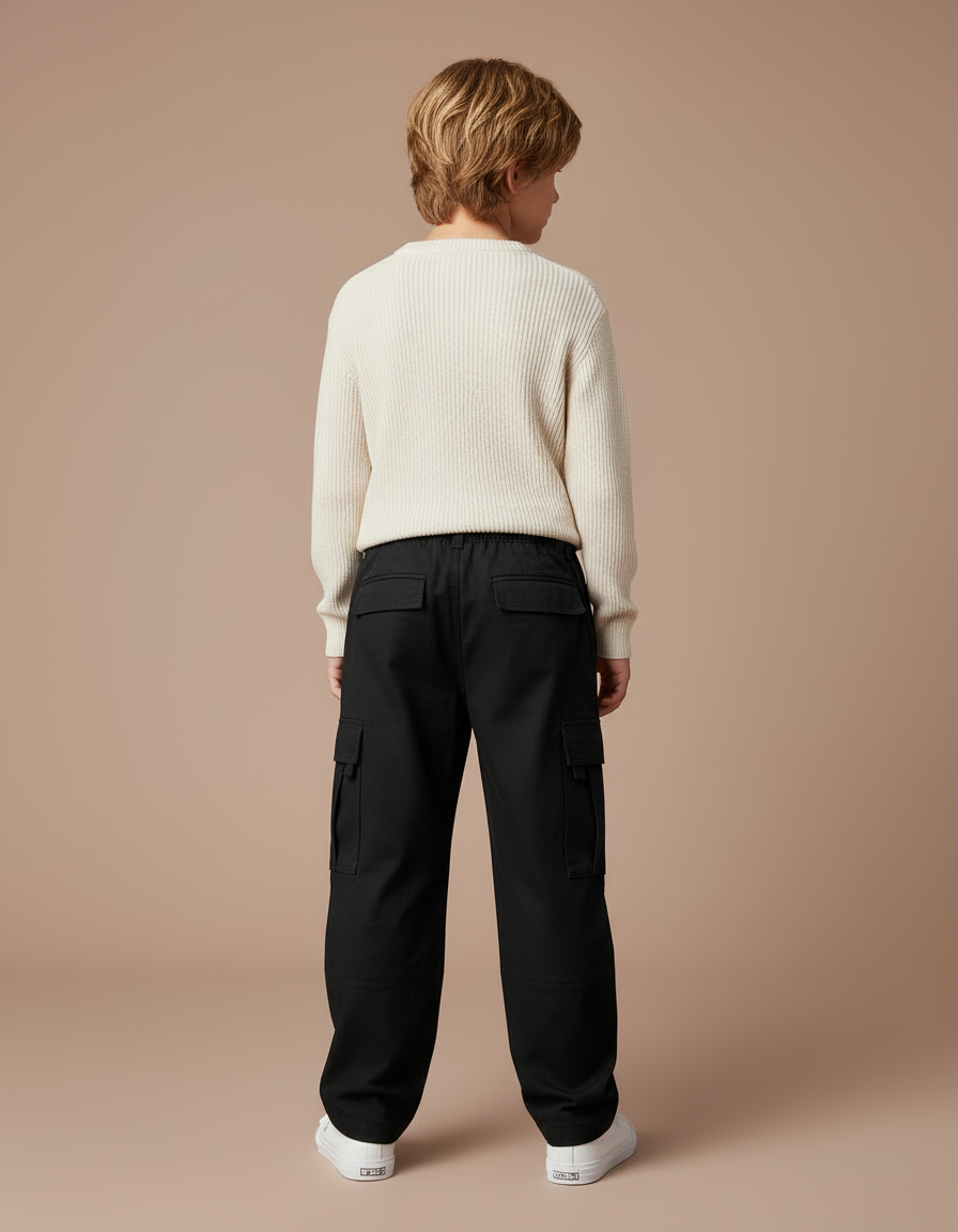 Pantalon Cargo Noir Ample Multipoches Garçon Coton - Toile - vue 2