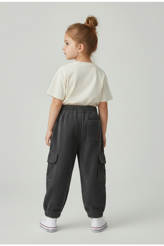 Pantalon Cargo Gris Côtelé Ample Enfant Décontracté - Cordé - vue 2