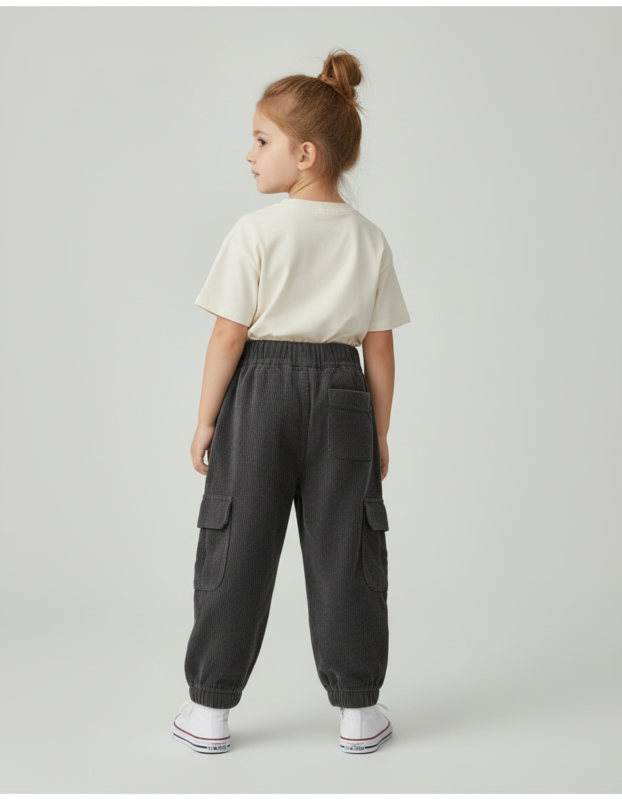 Pantalon Cargo Gris Côtelé Ample Enfant Décontracté - Cordé - vue 2