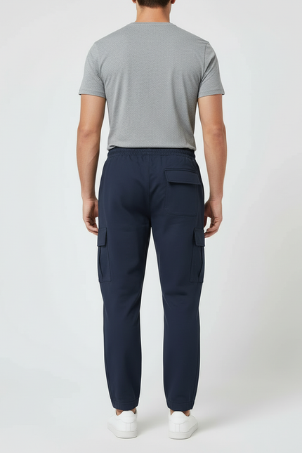 Pantalon Cargo Homme Bleu Marine Décontracté Multipoches Élastique - Polyester - vue 2