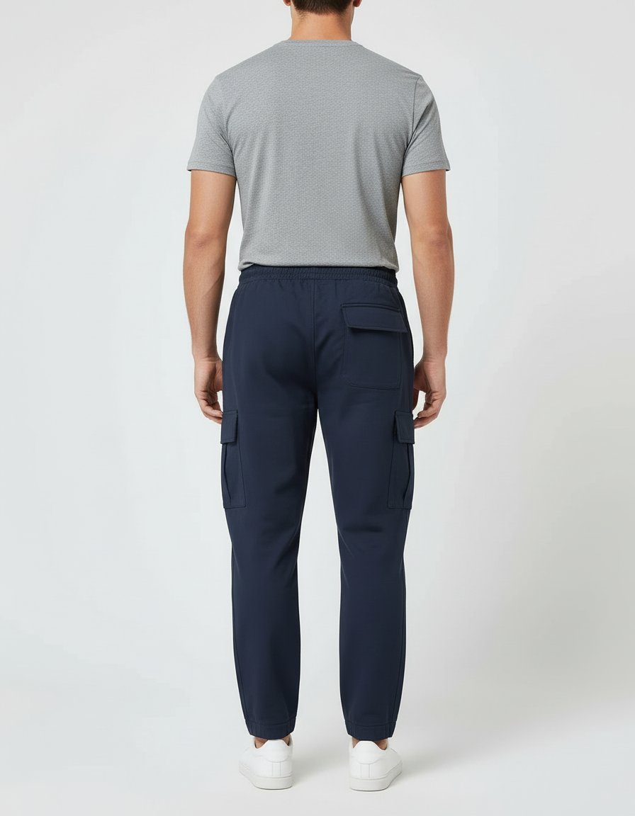 Pantalon Cargo Homme Bleu Marine Décontracté Multipoches Élastique - Polyester - vue 2