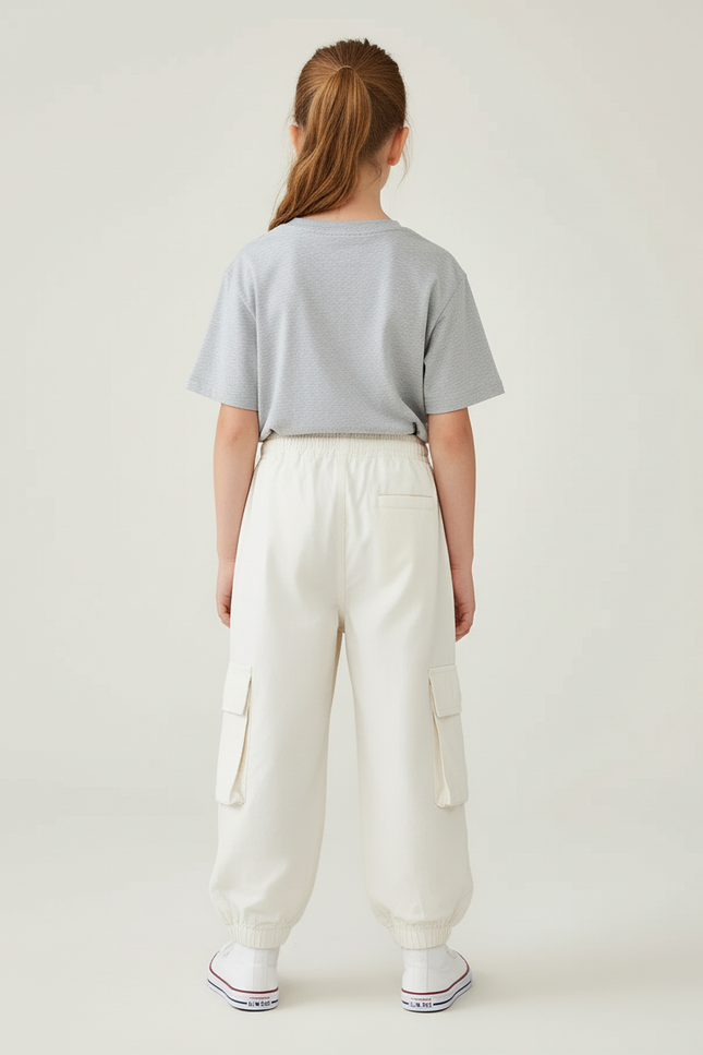 Pantalon Cargo Écru Léger Ample Multipoches Enfant - Beige Coton - vue 2