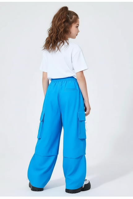 Pantalon Cargo Bleu Ample Enfants Streetwear Poches - Polyester - vue 2