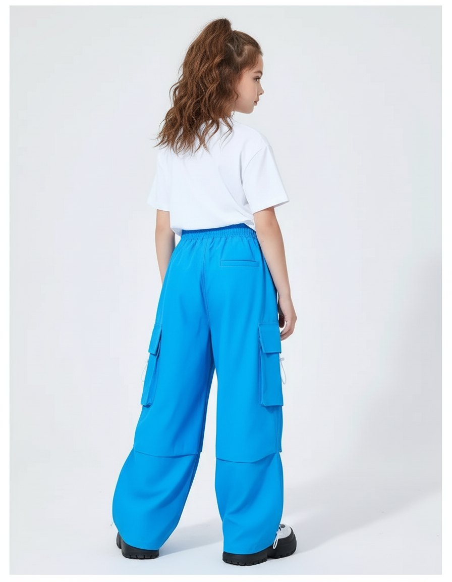 Pantalon Cargo Bleu Ample Enfants Streetwear Poches - Polyester - vue 2