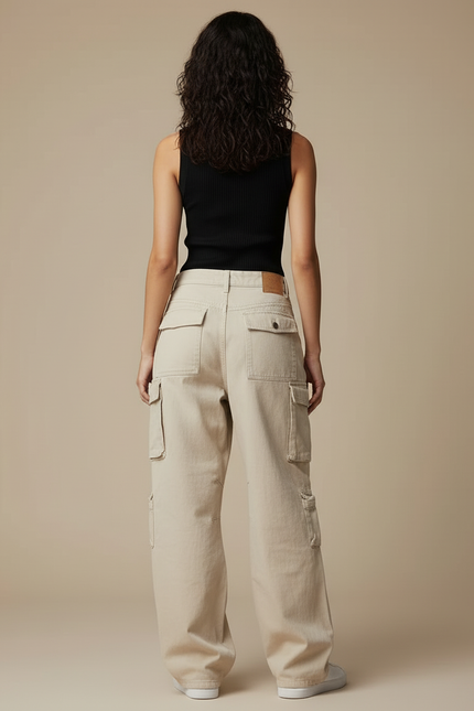 Pantalon Cargo Beige Ample Multipoches Femme - Toile - vue 2
