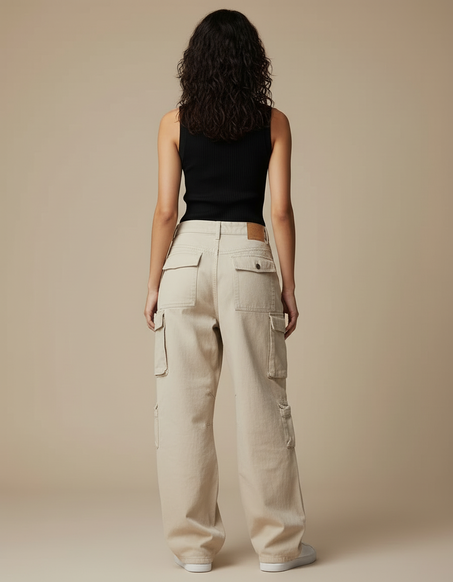 Pantalon Cargo Beige Ample Multipoches Femme - Toile - vue 2