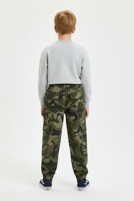 Pantalon Cargo Camouflage Coton Ample Garçon - Kaki - vue 2