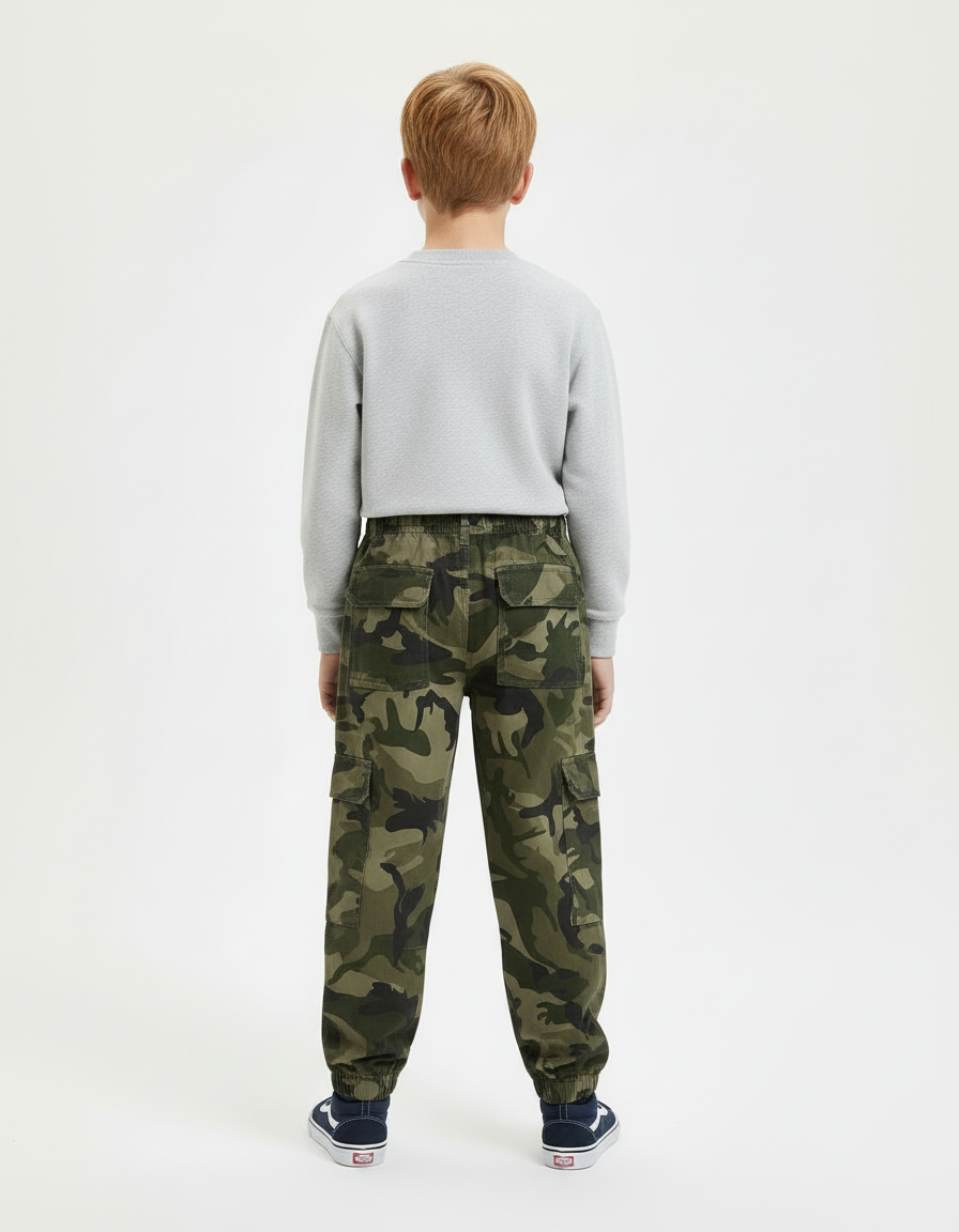 Pantalon Cargo Camouflage Coton Ample Garçon - Kaki - vue 2