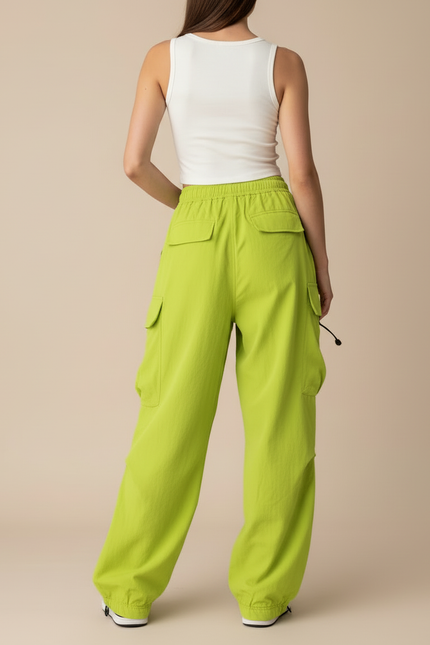 Pantalon Cargo Vert Ample Multi-Poches Streetwear Femme - Polyester - vue 2