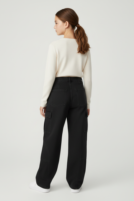 Pantalon Cargo Fille Noir Baggy - Jean - vue 2