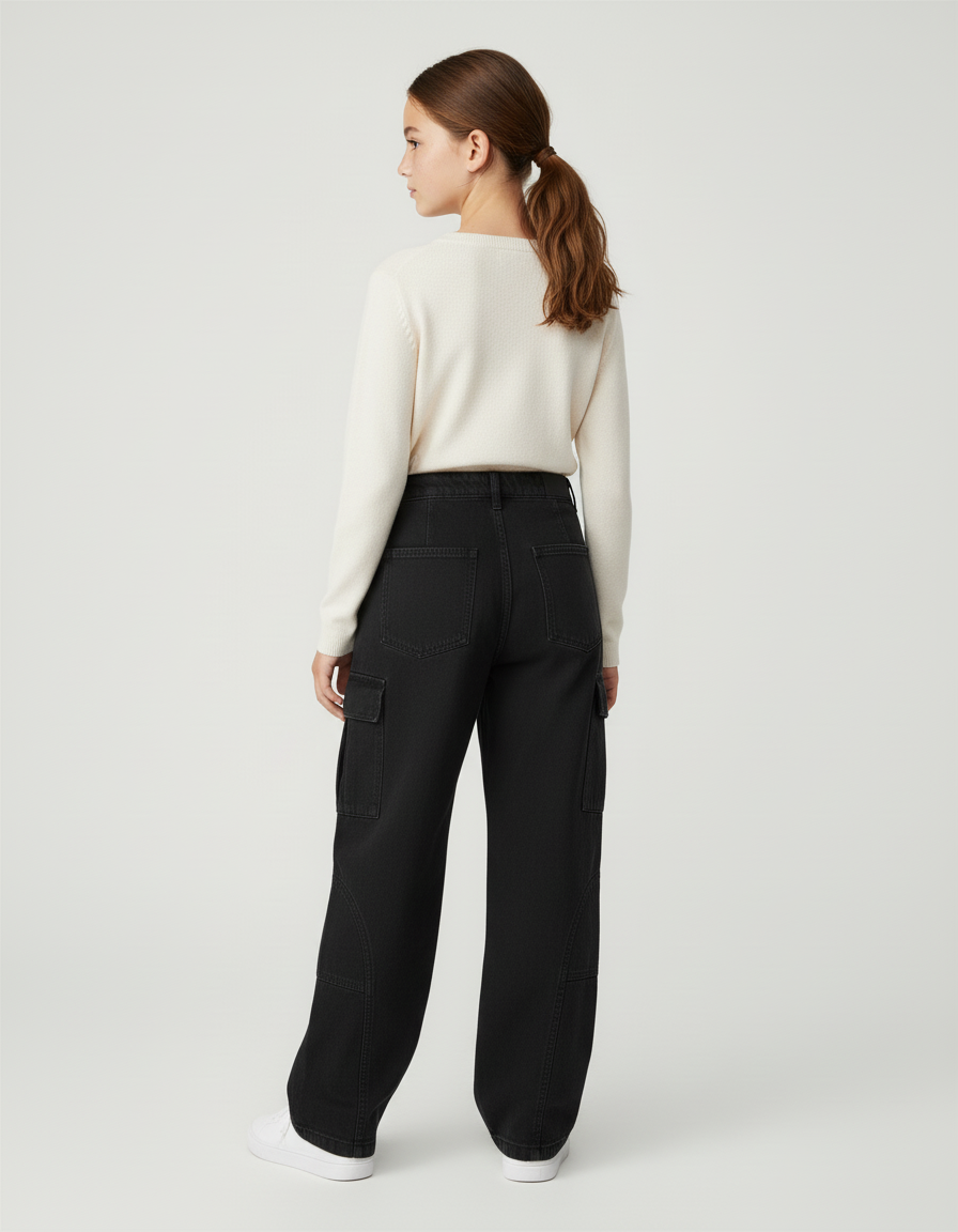 Pantalon Cargo Fille Noir Baggy - Jean - vue 2