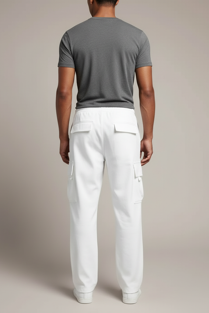 Pantalon Cargo Blanc Ample Multi-Poches Cordon - Molleton - vue 2