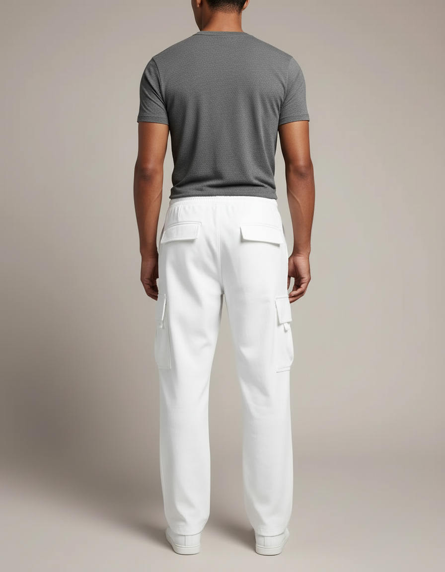 Pantalon Cargo Blanc Ample Multi-Poches Cordon - Molleton - vue 2