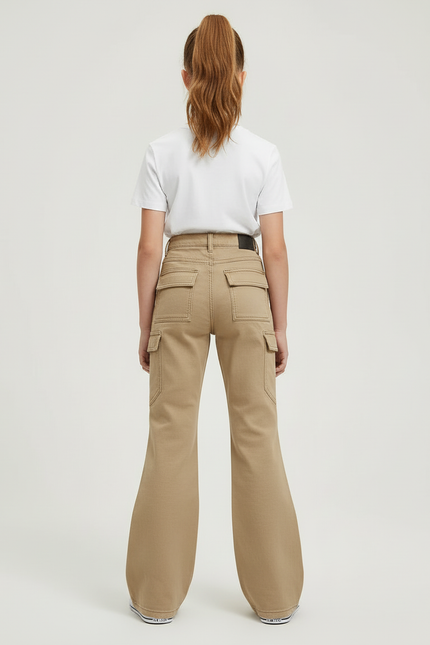 Pantalon Cargo Kaki Ample Évasé Multipoches Enfant - Toile - vue 2