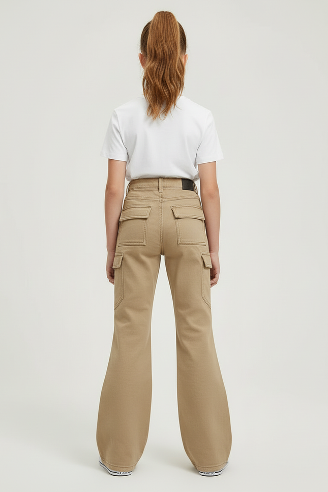 Pantalon Cargo Kaki Ample Évasé Multipoches Enfant - Toile - vue 2