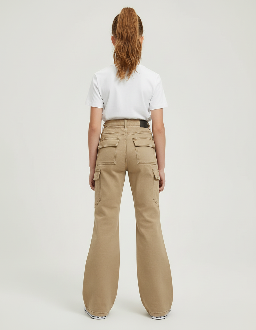 Pantalon Cargo Kaki Ample Évasé Multipoches Enfant - Toile - vue 2