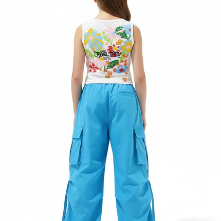 Pantalon Cargo Ample Bleu Multipoches Streetwear - Polyester